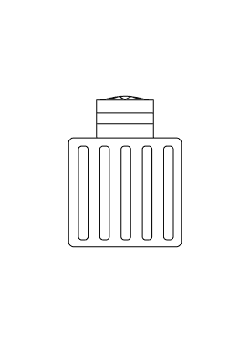 An outline illustration of an ink bottle, viewed from the front.